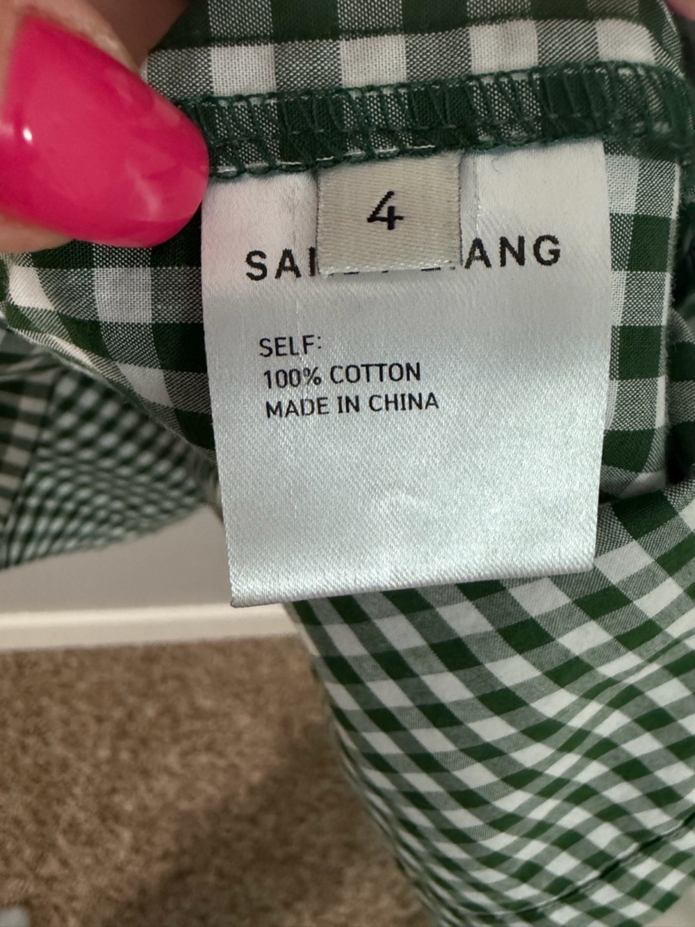 Sandy Liang Gingham Peter Pan Collar Dress with Cut-Out Green White Size 4 - Picture 7 of 16
